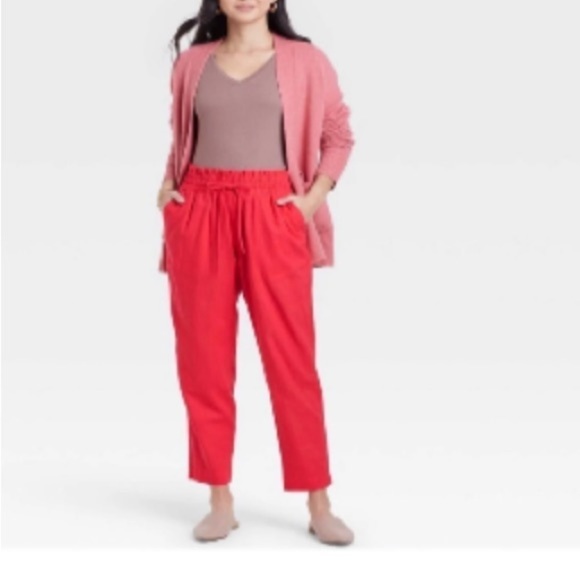 New Day Linen Blend High-Rise Ruffle
Waisted Pull-On Ankle Pants, - Picture 3 of 5